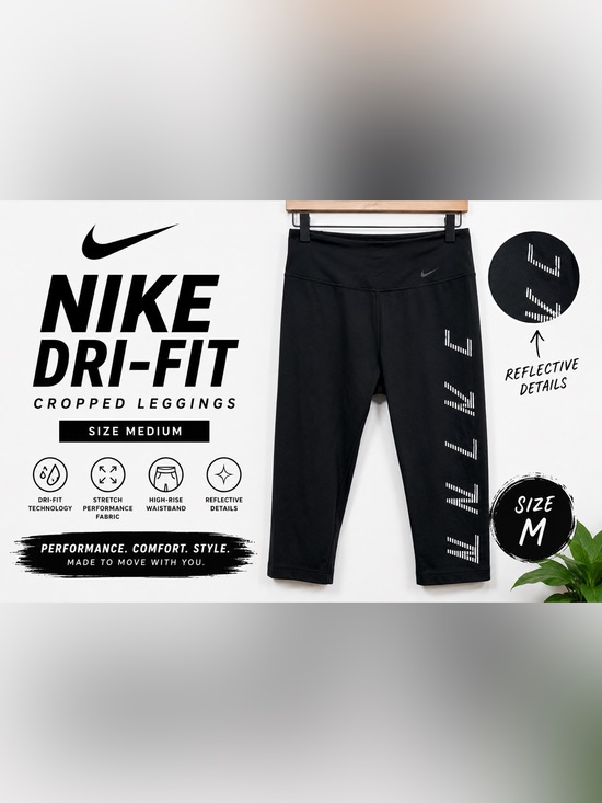 Nike Pants - Nike Dri-FIT Cropped Capri Leggings Black Reflective Graphic Size Medium